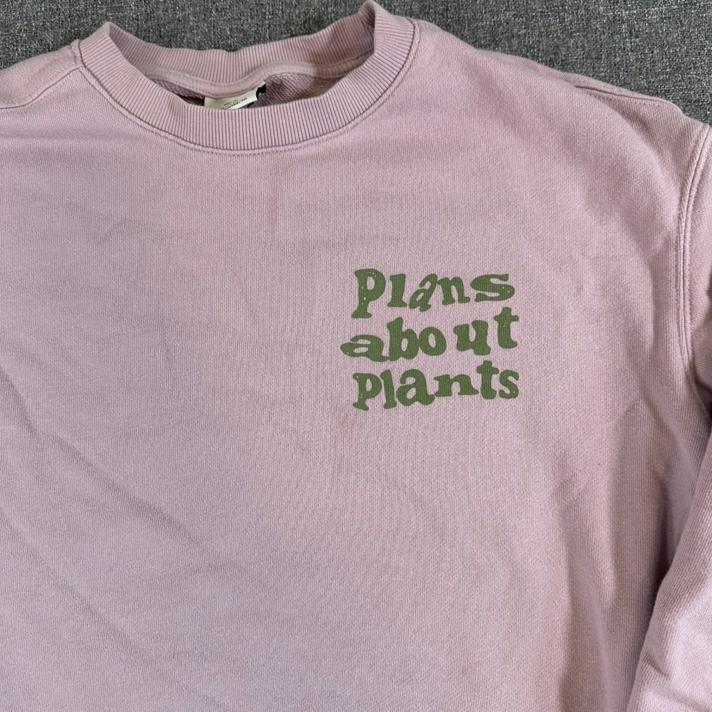 H&M Sweatshirt Women L Relaxed Fit Purple Plans About Plants Graphic - Picture 3 of 7